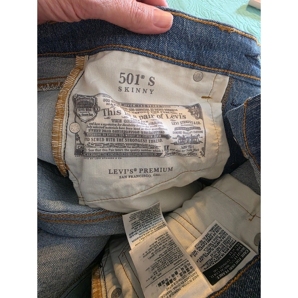 Levis Premium 501 S Skinny Patchwork Colorblock Jeans Blue 29502-0076 W28 L26 - Picture 4 of 9